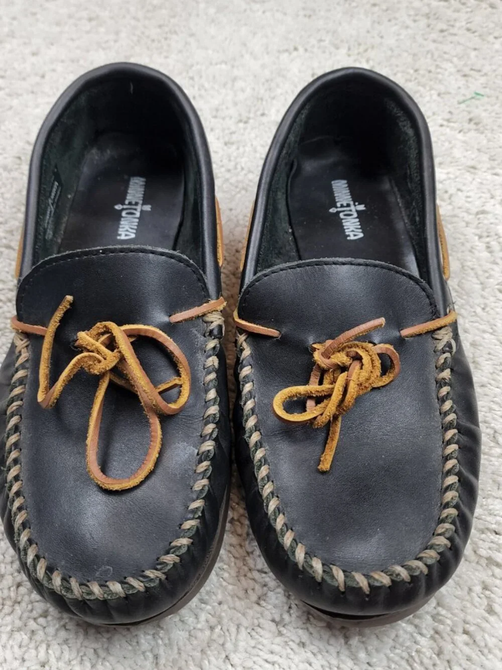 Minnetonka Men's Street Moc Moccasins Black Leather Size 11 749W 231275 003 9